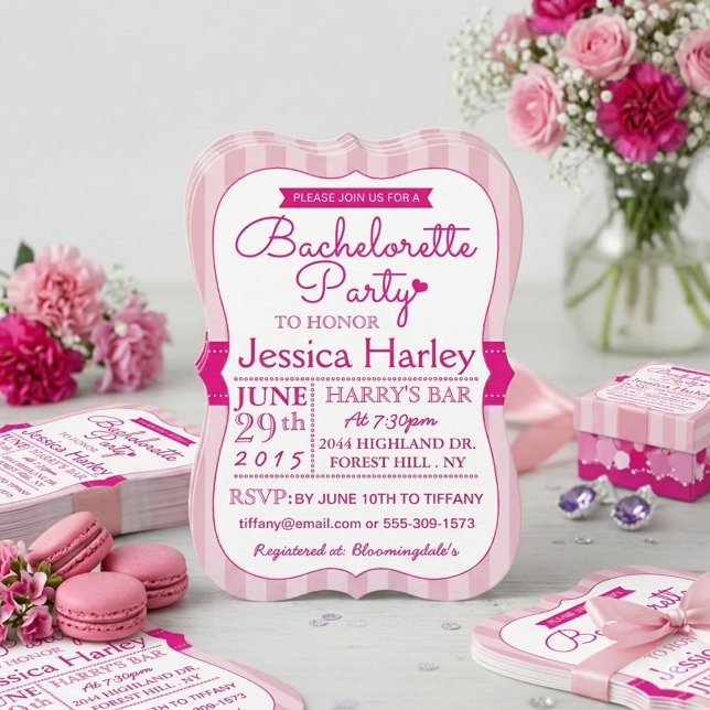 Convite Festas de Despedida de Solteira Listras Rosa Paris (Criador carregado)