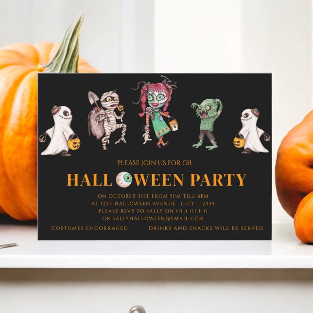Convite festas de fantasias de crianças do halloween (halloween costume party invitation , spooky fun for everyone)