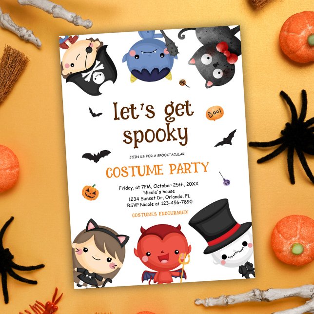 Convite Festas de Festas de Festas de Figuras do Dia das B (Cute Halloween Costume Party Birthday Invitation)