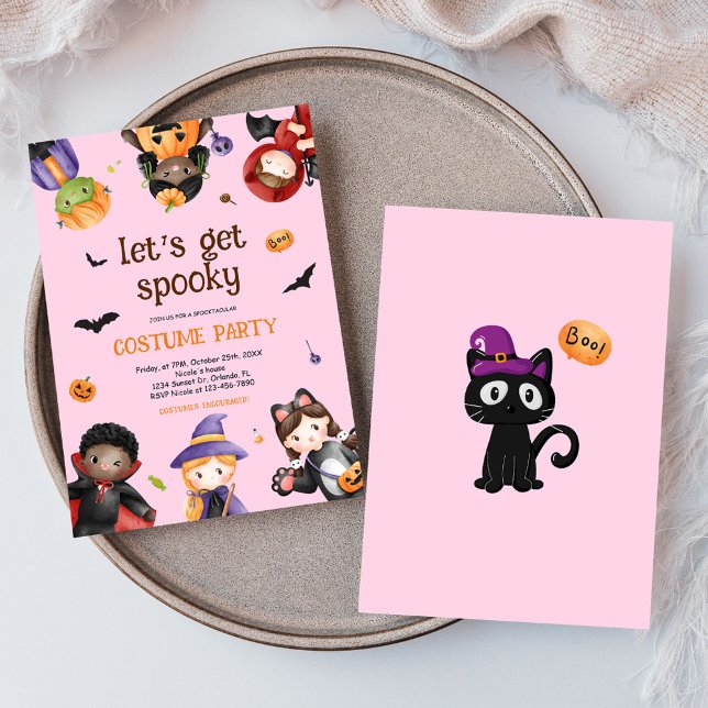 Convite Festas de Festas de Figurino Rosa de Halloween Cri (Pink Halloween Costume Party Kids Cute Funny Invitation)