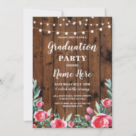 Convite Festas de formatura Rosas Red Floral Wood Formando