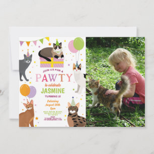 Convite Festas de Gatos, Festas de aniversário, garotas di