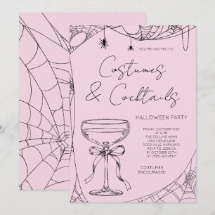 Convite Festas de Halloween Adultas com Fantasias Rosa e C