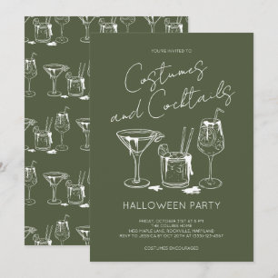Convite Festas de Halloween Adultas Verde Costumes e Coque