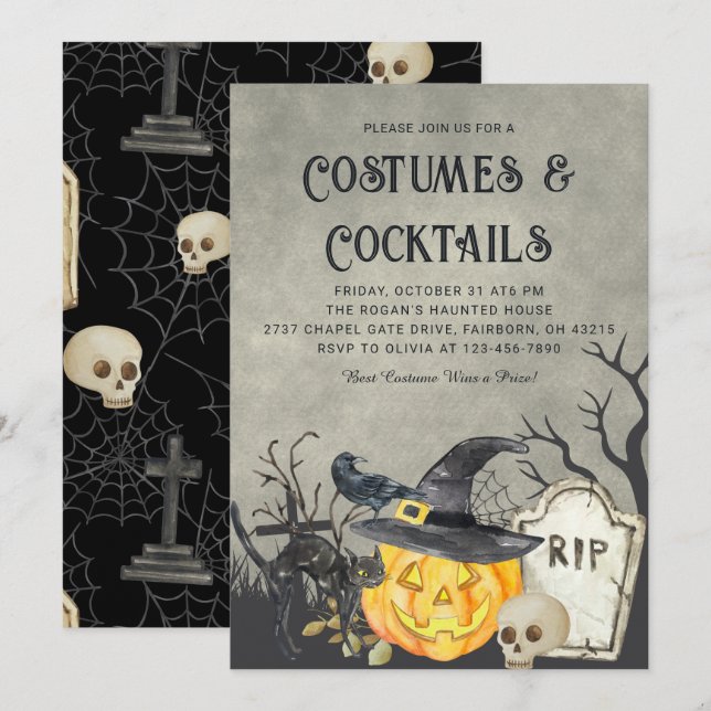 Convite Festas de Halloween com Fantasias Assustadoras e C (Frente/Verso)