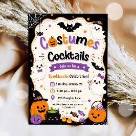 Convite Festas de Halloween com Fantasias Coloridas e Coqu