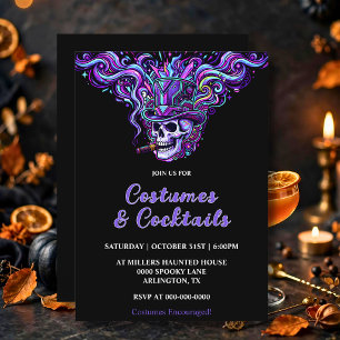 Convite Festas de Halloween com Fantasias de Caveira Neon