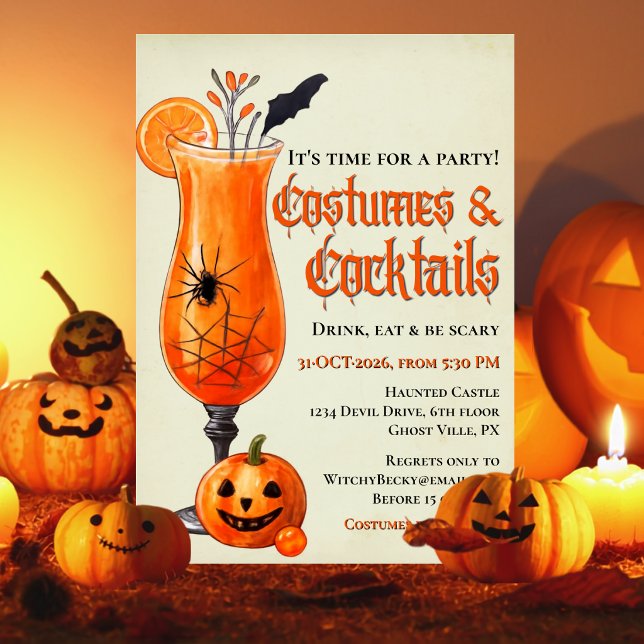 Convite Festas de Halloween com Fantasias de Laranja Fresc (Criador carregado)