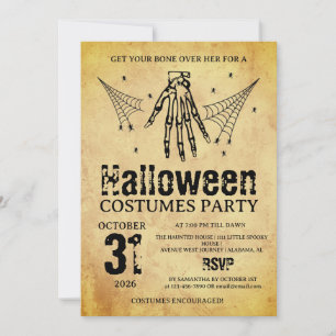Convite Festas de Halloween com Fantasias de Mão de Esquel