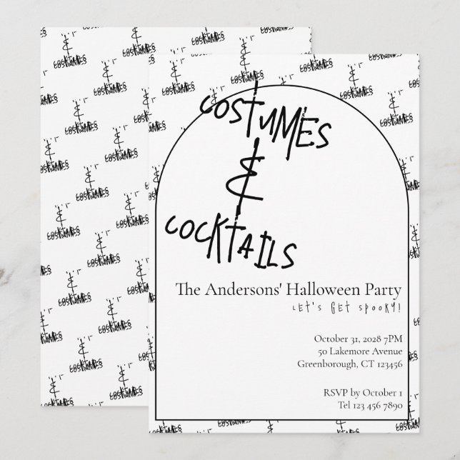 Convite Festas de Halloween com Fantasias e Coquetéis (Frente/Verso)