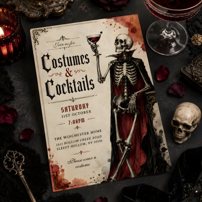 Convite Festas de Halloween com Fantasias Góticas de Esque (Criador carregado)