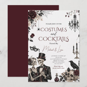 Convite Festas de Halloween com Fantasias Góticas e Coquet