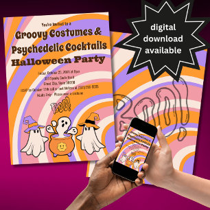 Convite Festas de Halloween com Fantasias Retrô Divertidas