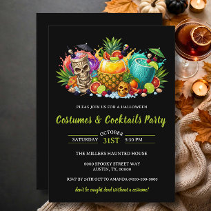 Convite Festas de Halloween com Fantasias Tropicais & Coqu