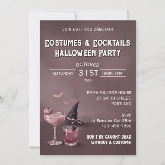 Convite Festas de Halloween com Poções Rosa Vintage e Chap