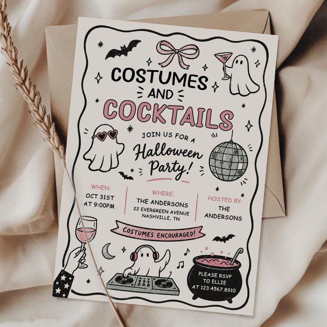 Convite Festas de Halloween com Roupas Desenhadas à Mão e  (Criador carregado)