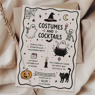 Convite Festas de Halloween com Roupas Desenhadas à Mão e