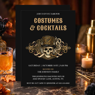 Convite Festas de Halloween de Fantasias de Crânio Gótico 