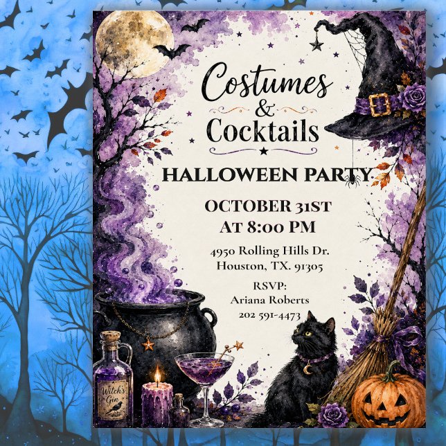Convite Festas de Halloween de Fantasias e Coquetéis (Criador carregado)