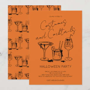 Convite Festas de Halloween Laranja Fantasias e Coquetéis