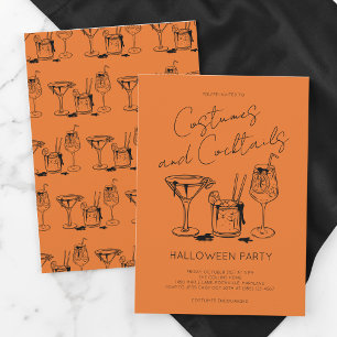 Convite Festas de Halloween Laranja Fantasias e Coquetéis