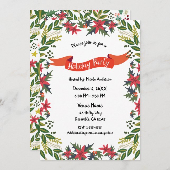 Convite Festas de Natal - Berries Whimsical Floral (Frente/Verso)