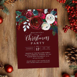 Convite Festas de Natal com Folhagem Burgundy 
