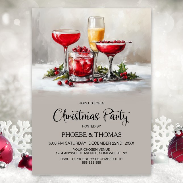 Convite Festas de Natal com Holly Cocktails (Criador carregado)