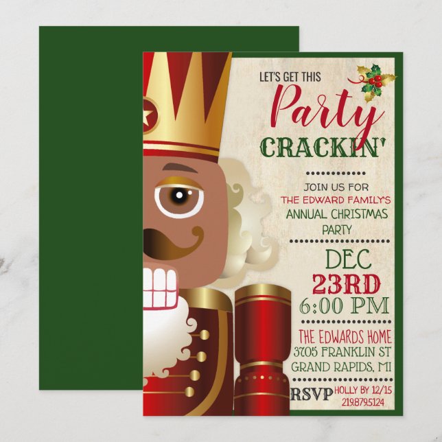 Convite Festas de Natal do Quebra-Nozes Étnico Afro-Americ (Frente/Verso)