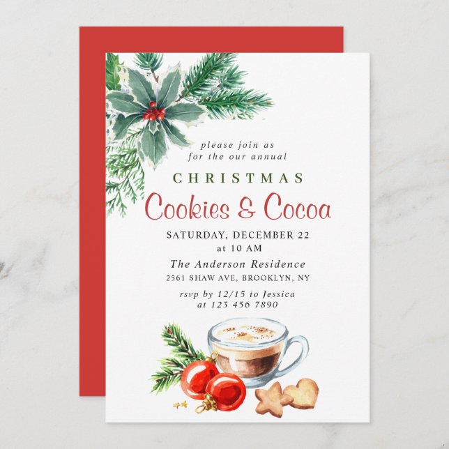 Convite Festas de Natal Festivas de Biscoitos e Cacau (Frente/Verso)