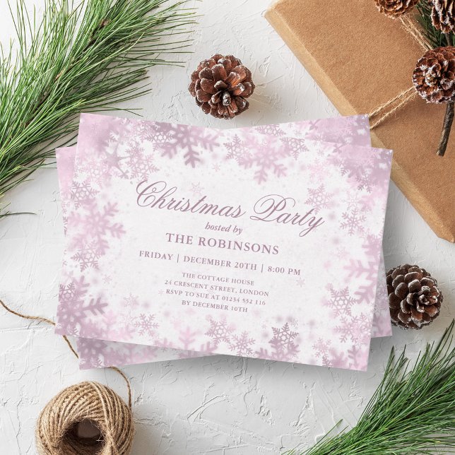 Convite Festas de Natal Festivas, Rosa, Flocos de Neve Dou (Festive Holiday Christmas Rose Gold Snowflakes Invitation)