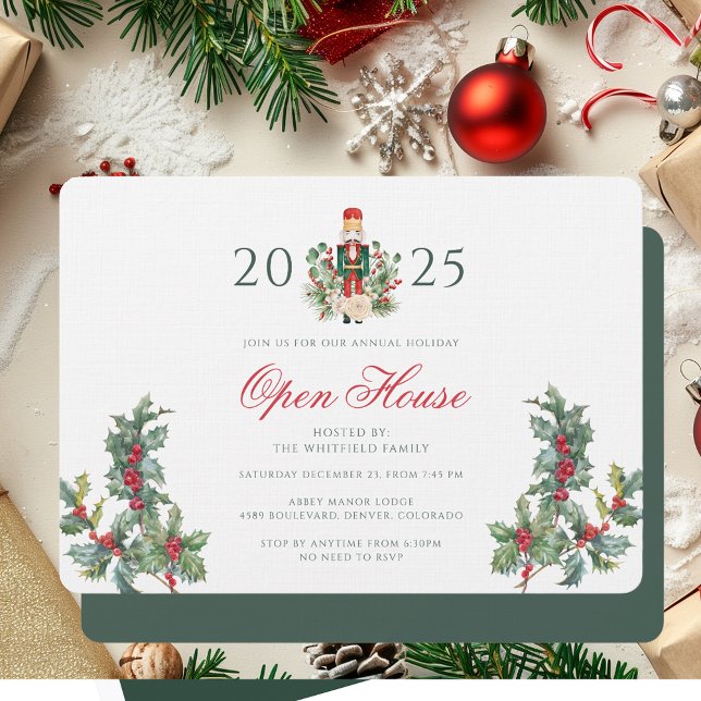 Convite Festas de Natal Quebra-Nozes Vermelhas Bagas Festa (Christmas Holidays Nutcracker Red Berries Party Invitation)