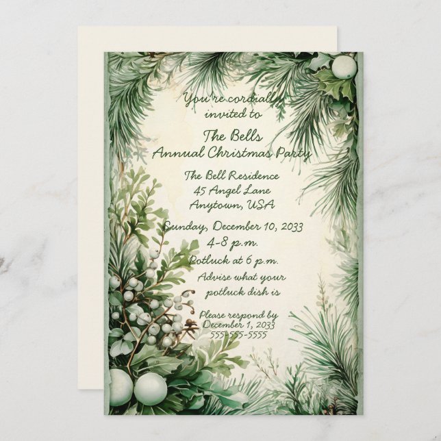 Convite Festas de Natal Verdes Fumam Festa de Natal Anual (Frente/Verso)