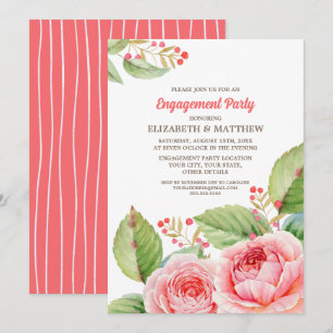 Convite Festas de noivado Florais Corais Rosa