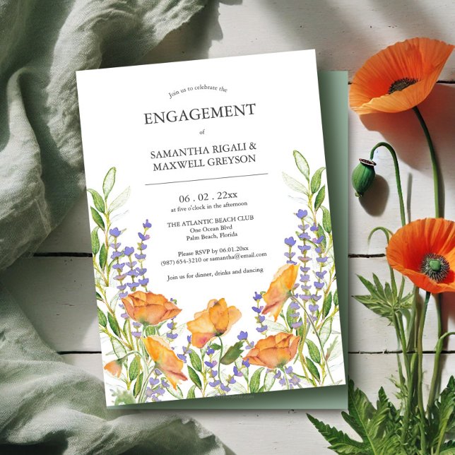 Convite Festas de noivado Invasões Aquarela Floral (Engagement invitations watercolor wildflowers art by Victoria Grigaliunas of Do Tell A Belle)