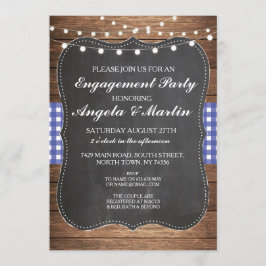 Convite Festas de noivado Luzes azuis Verificação de madei