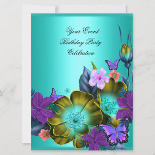 Convite Festas de Qualquer Evento Elegante Flores Teal Rox