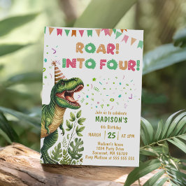 Convite Festejar os Quatro Aniversário do Dinossauro Rosa