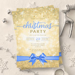 Convite Festiva Dourada Winter Snowflakes Company Blue Rib<br><div class="desc">Elegante Formal Company & Corporate Christmas Party / Cocktail / modelo de Convite de festas Jante com Dourado Faux Foil Snowflakes Natal. Imprima seus amigos e colegas de trabalho com este design de convite sofisticado e elegante.</div>