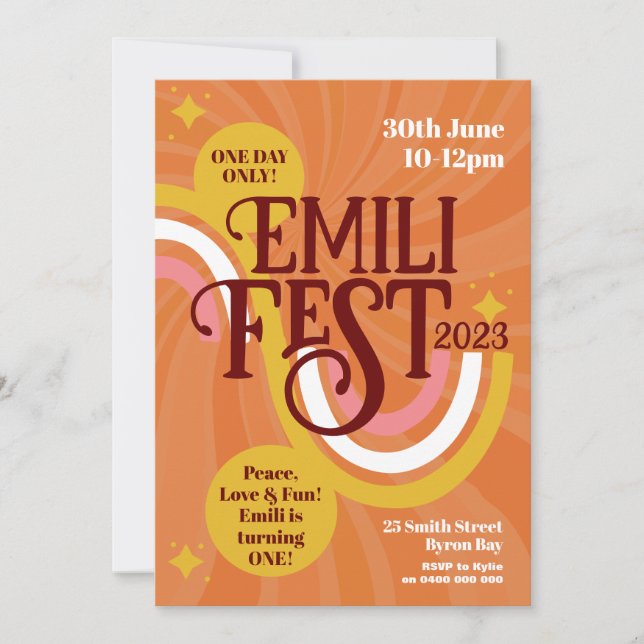 Convite Festival Birthday Boho Groovy (Frente)