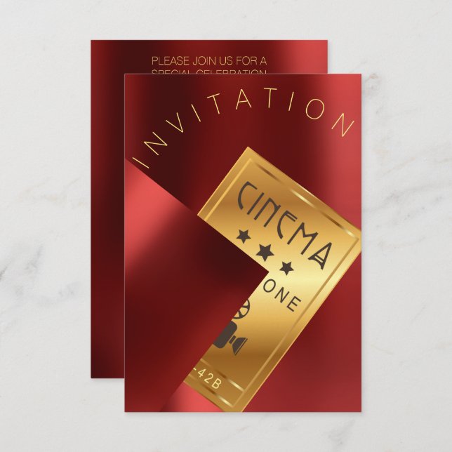 Convite Festival de Cinema Evento Metal Red Ruby Dourado (Frente/Verso)