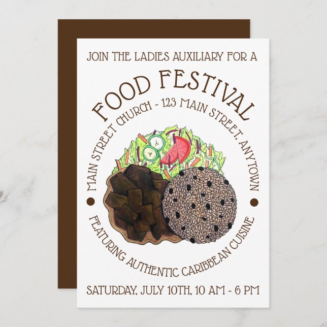 Convite Festival de Comida de Arroz e Ervilha de Cabra Cur (Frente/Verso)