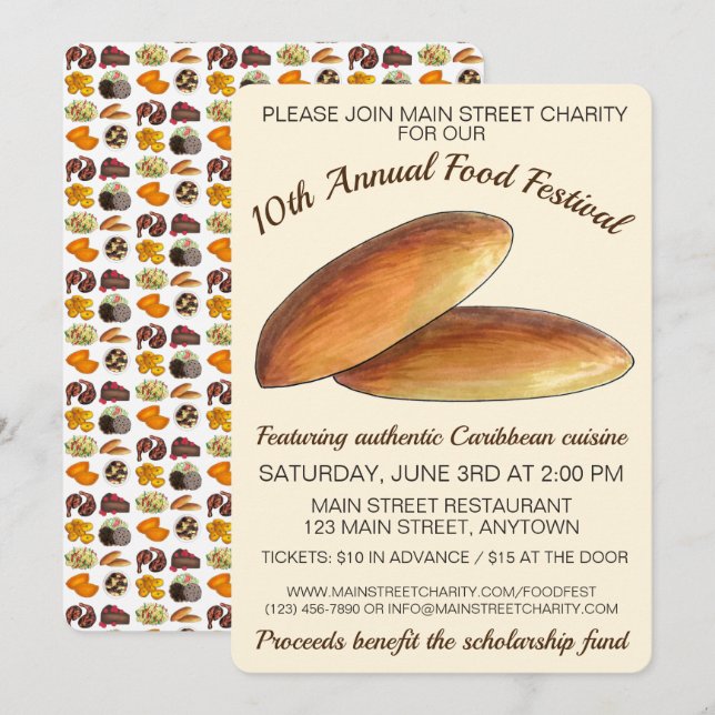 Convite Festival de Comidas de Caribes jamaicano Bulla Cak (Frente/Verso)