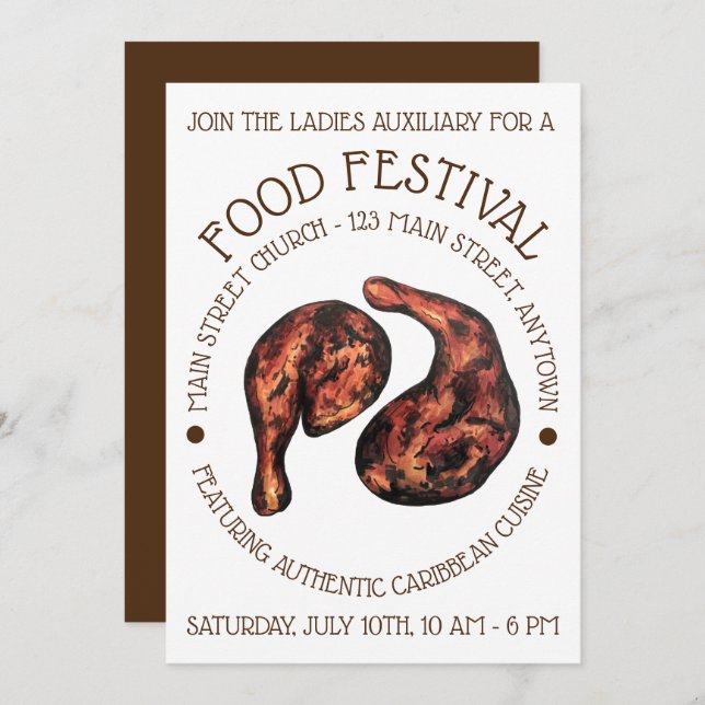 Convite Festival de Comidas jamaicana de Caribes na perna  (Frente/Verso)
