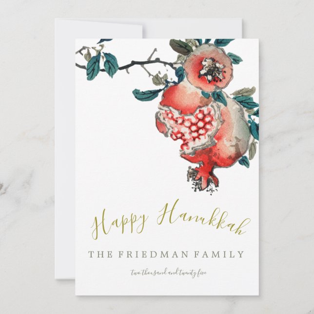 Convite Festival de Luzes Hanukkah Elegante Romã Dourada (Verso)