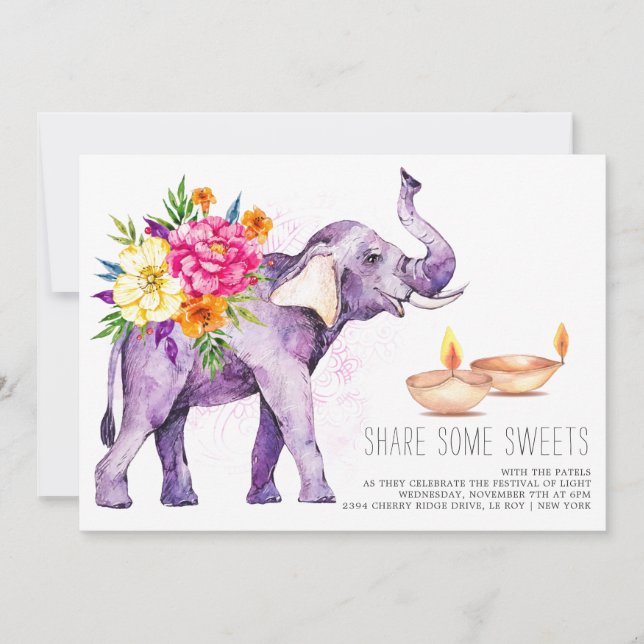 Convite Festival Elegante Watercolor Diwali (Frente)