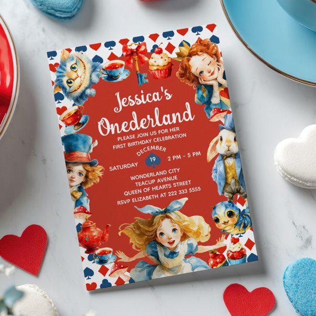 Convite Festive Alice in ONEDERLAND 1st Birthday Tea Party (Criador carregado)