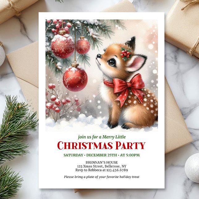 Convite Festive baby deer Christmas kids invite printable  (Festive baby deer Christmas kids invite printable download)