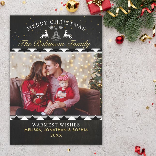 Convite Festive Black Tartan Plaid Christmas Photo (Criador carregado)