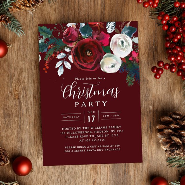 Convite Festive Burgundy Foliage Christmas Party   (Criador carregado)